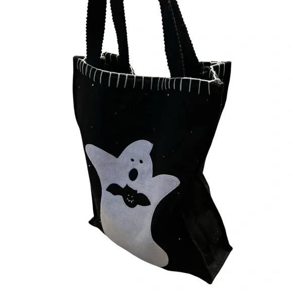 Vintage Halloween Trick or Treat Tote Bags Felt Ghost Bat Sequin Embroidery 2 pc - Picture 8 of 10